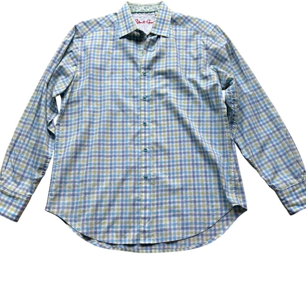 Robert Graham Size M Blue & Green Check Classic Fit Long Sleeve Button-Up Shirt